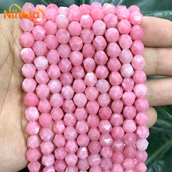 Faceted Rose Pink Chalcedony Beads Natural Stone Loose Spacer Beads for Making Jewelry Diy Bracelet Accessories 15