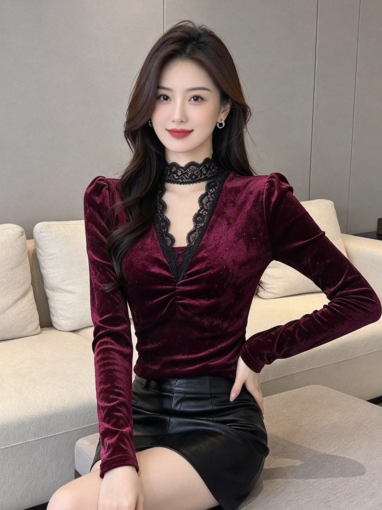 Slimming Effectiveness Long Sleeve T-Shirt Glittering Design Base Shirt Trendy Style Women's Fashion Autumn Winter New Arrival