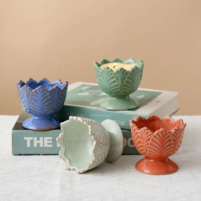 

Креативная керамическая гидропонная ваза-светильник в форме лотоса, подсвечник, цветочный горшок, настольный кашпо для офиса, декор для сада и дома