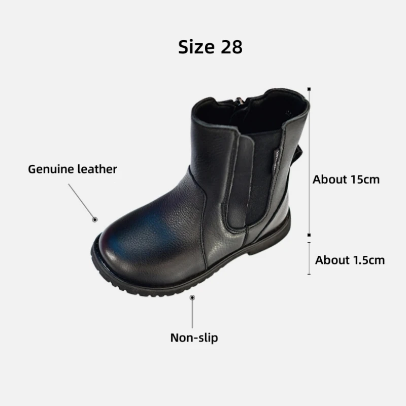 Genuine Leather Autumn Winter Children\'s Long Snow Boots High Quality Cowhide Girls Chelsea Boots Warm Short Plush Boy Shoes