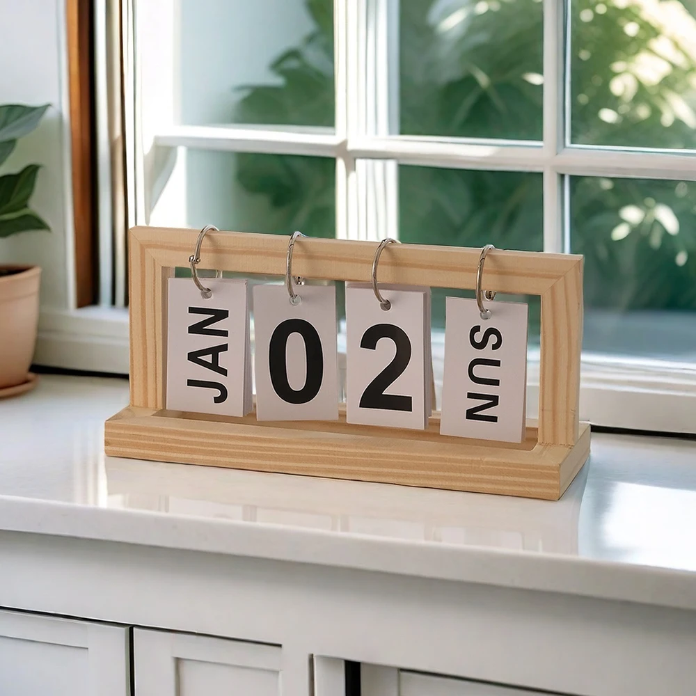 Kalender kayu sederhana, Desktop kantor, ruang belajar di rumah, ruang tamu, kalender meja, ornamen Desktop, dekorasi Hari t