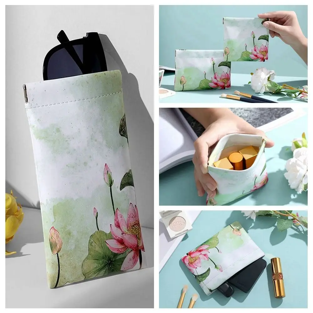 PU Leather Self-closing Glasses Bag Simple Lotus Lipstick Storage Bag Earphone Bag Lattice Girls DIY