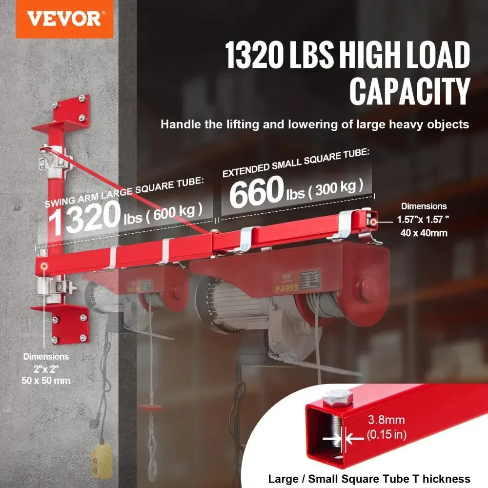 VEVOR Electric Hoist Support Arm Swing Holder with Pole Steel Hoist Frame 180° Scaffold Winch Lifting Arm for Workshop Garage