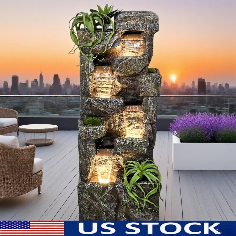 

55in Elegant Four-Tier Cascading Fountain - Large Indoor/Outdoor Water Feature with Submersible Pump, Suitable for Gardens