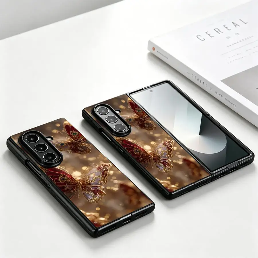 Red Gold Butterfly Glow Phone Shell Funda Case for Samsung Galaxy Z Fold 8 Ultra ZFold4 ZFold3 ZFold5 Z Fold 7 6 5 4 3 ZFold6