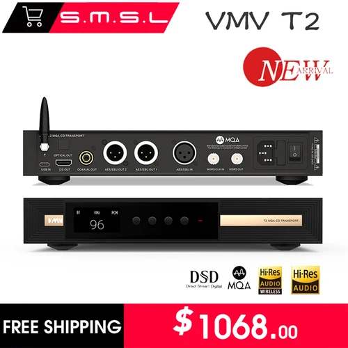 SMSL VMV T2 MQA CD 플레이어 디지털 턴테이블 기계, 하이엔드 클래스 CD 프로그램 오디오, 블루투스 하이엔드 무손실 음악 지원 