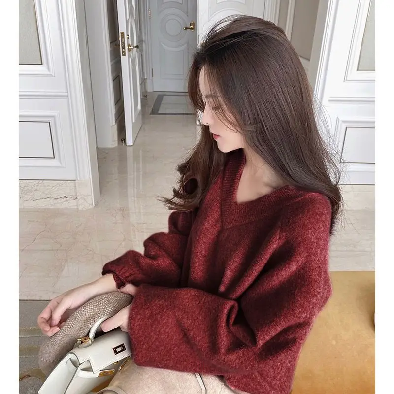 Fashion V-neck Soft Glutinous Sweater Autumn and Winter Loose and Lazy Style Sweet and Gentle Japanese Sweater Coat