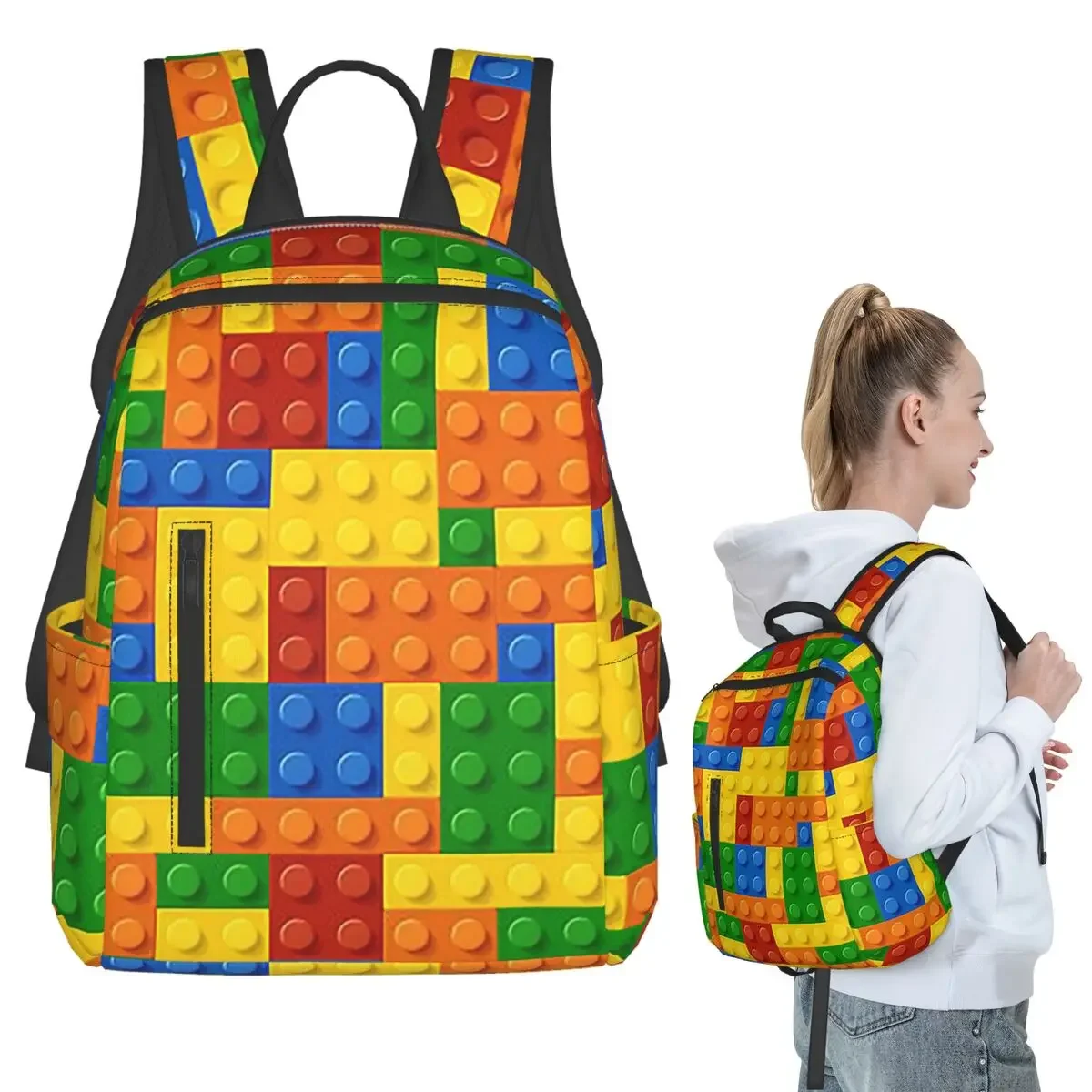 Building Blocks Construction Brick Backpack Student BookBag Kids School Bag Laptop Shoulder Bags Men Women view 2