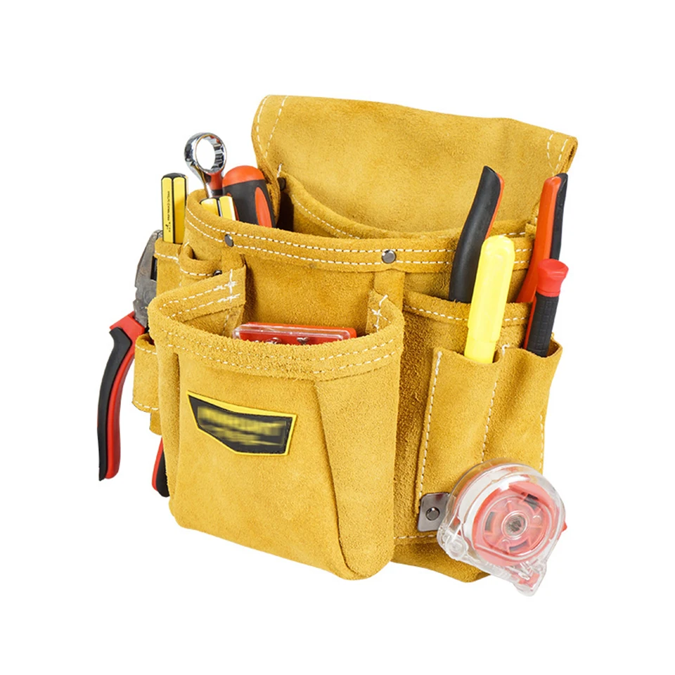 Geniune Cowhide Leather Tool Belt Bag for Men, Carpenter Bag with Heavy Duty Hardware, Thickened Durable Waist Tool Pouch WH037
