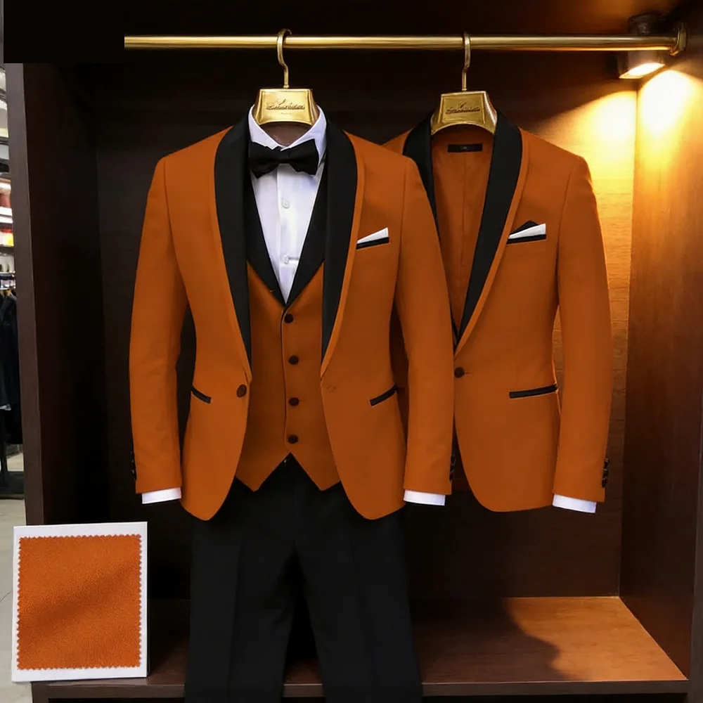 

Мужской однотонный свадебный костюм, 3 предмета, на один пуговицах, с шалью, лацканами, жакетом, жилетом, брюками, для ужина, для жениха, приталенный крой, костюмы f