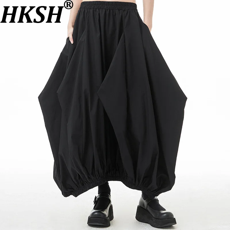 

HKSH Spring Autumn New Women Skirt Elastic Waist Niche Design Pleated OverSized Tide Streetwear Dark Chic Lantern Skirts HK11988