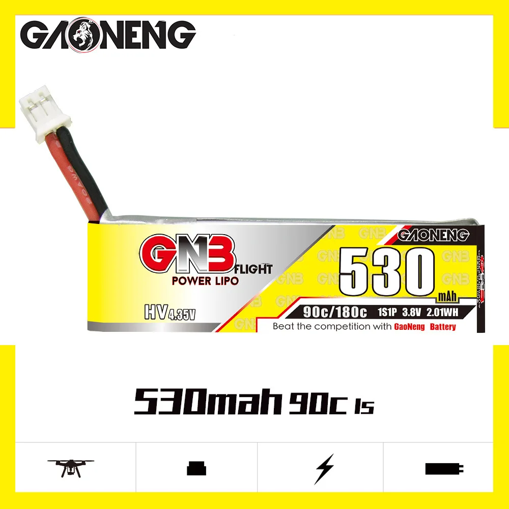 GNB HV 1S 3.8V 530mAh 90C/180C Lipo Battery For RC Helicopter Quadcopter Silver Swallow FPV Racing Drone Parts With PH2.0/A30