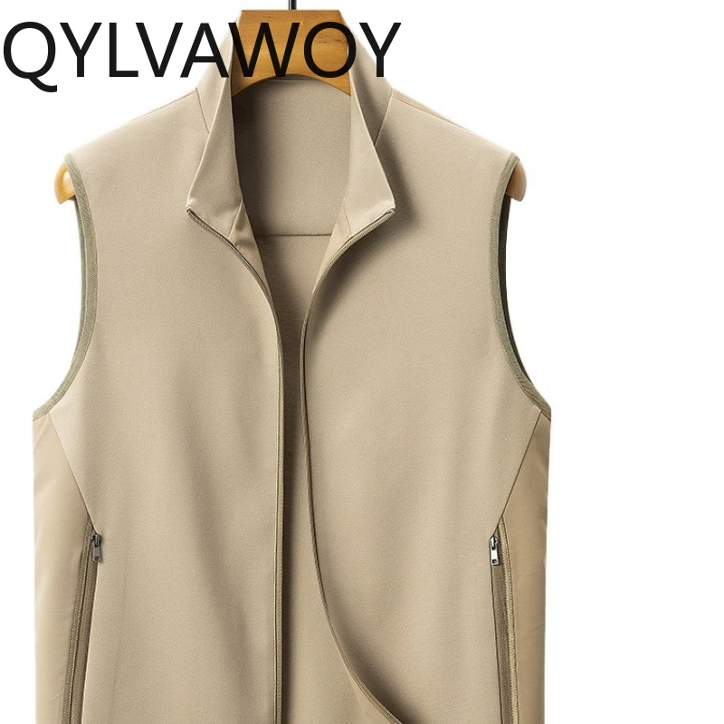 

QYLVAWOY мужской жилет среднего возраста с воротником-стойкой без рукавов, деловая повседневная верхняя одежда, стильная, удобная, универсальная LJ2718