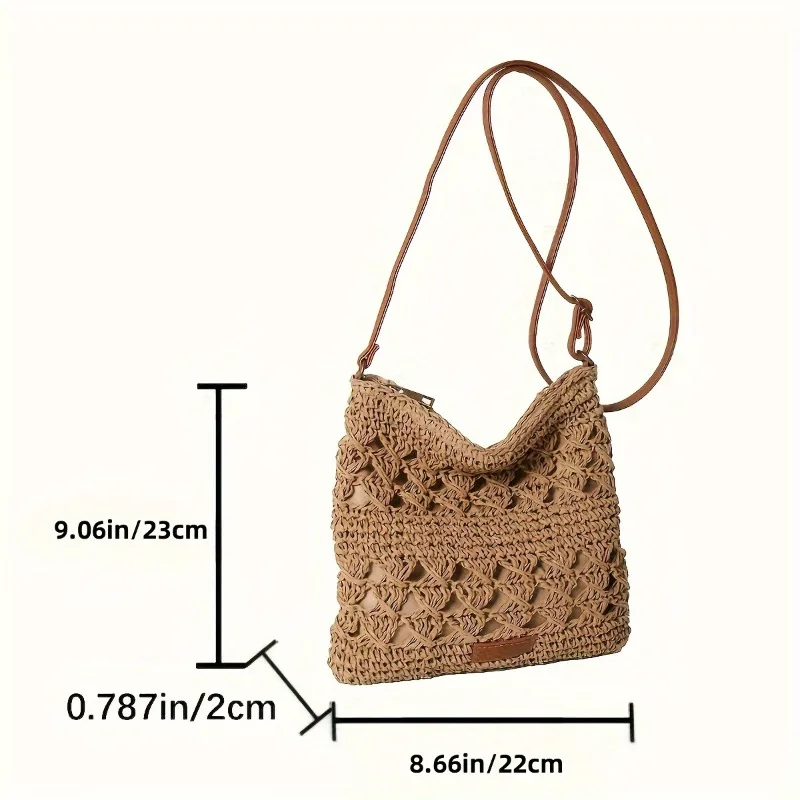 Fashion New Straw Woven Crossbody Bag, Solid Color Beach Style Shoulder Bag, Suitable for Seaside Vacation and Tourism Occasions