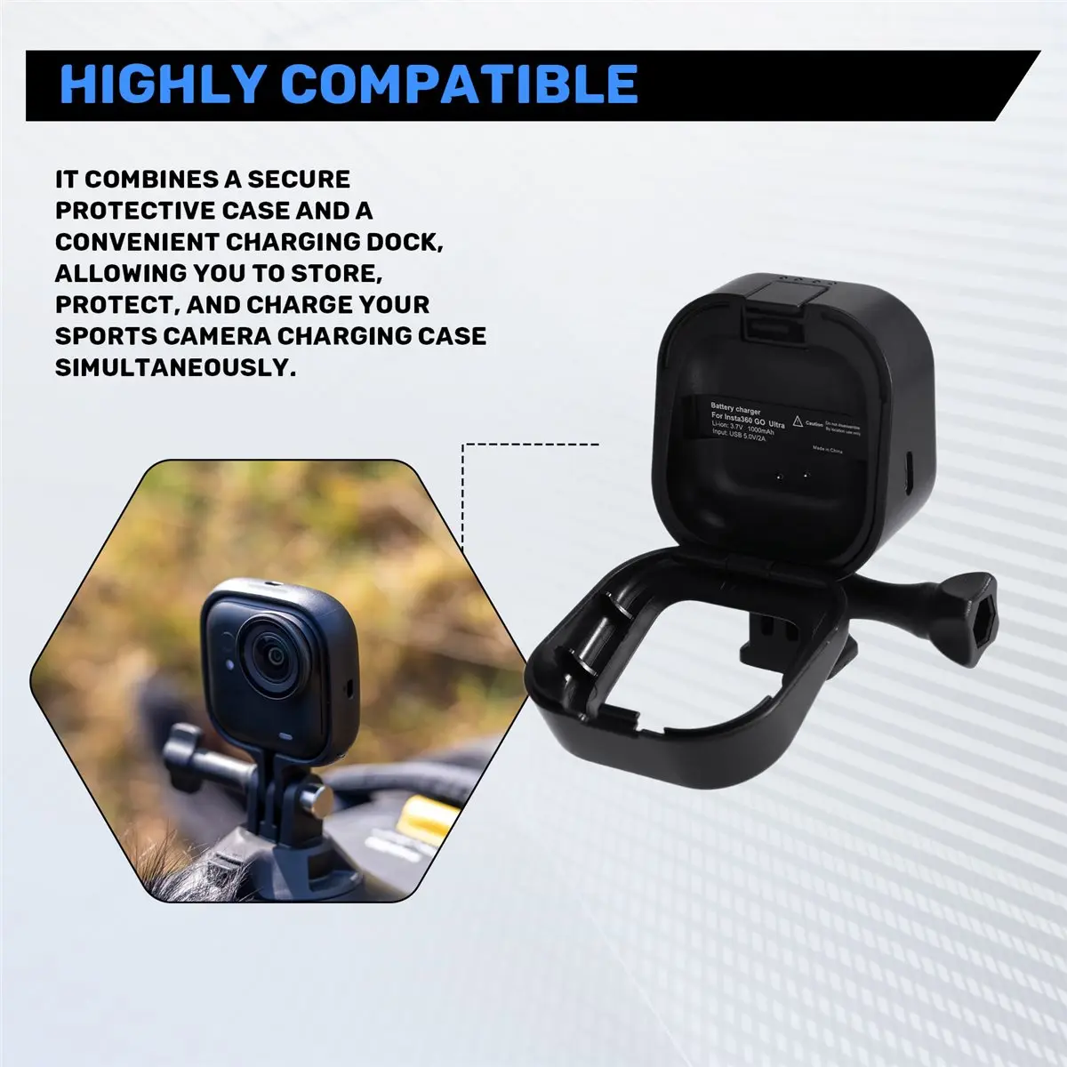 Nices Magnetic Charging Mount Case for Insta360 Go Ultra Action Camera Charging Case, Protective Battery Charger Base with USB