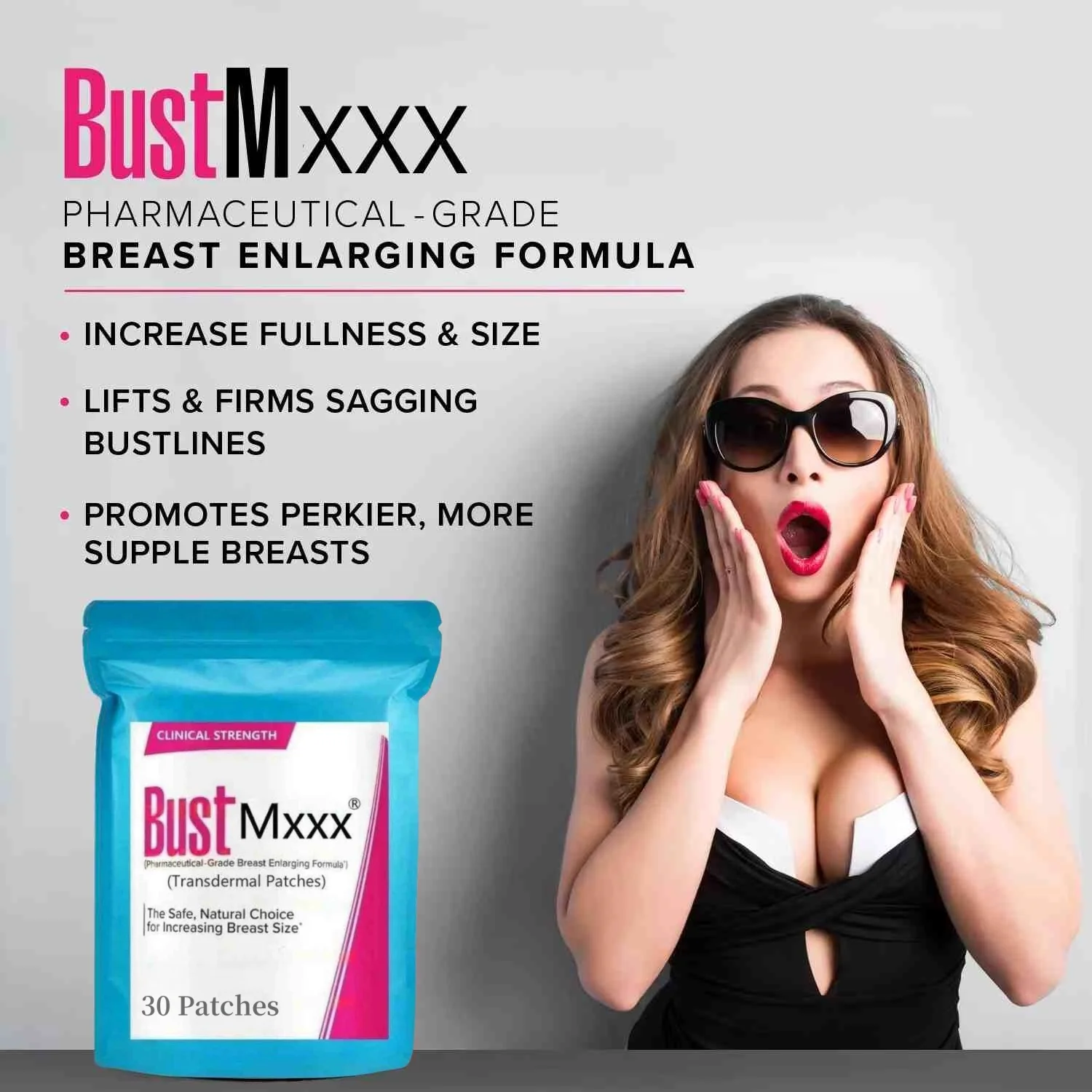 BUSTMAXXK Clinical Strength Breast Augmentation Supplement, Transdermal Patches Produced in the USA, Fenugreek, Saw Palmetto