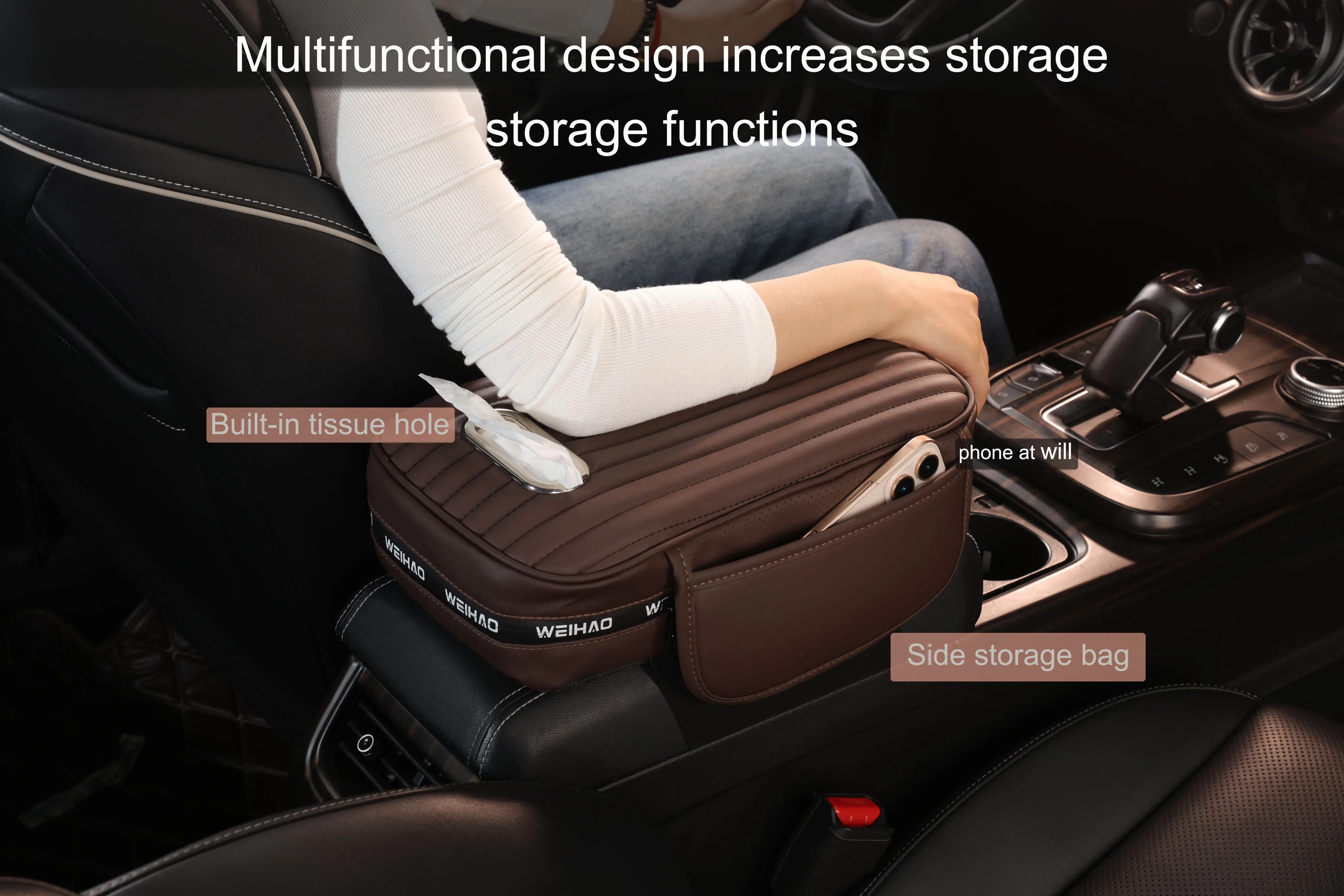 

universal armrest Car Armrest Box 8cm Thicken Height Pad Arm Rest Cushion with Pocket Tissue Cotton Elbow Support Height Pad