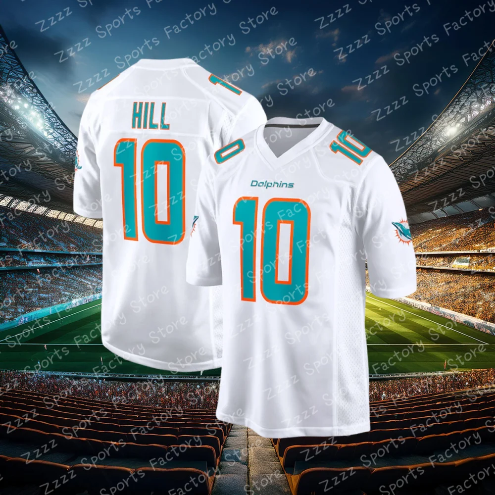 Jersey No. 10 Tyreek Hill Miami Dolphins Summer Short-Sleeved Jersey Outdoor Youth Training Sports Wear Shirt Tops Men's Clothes