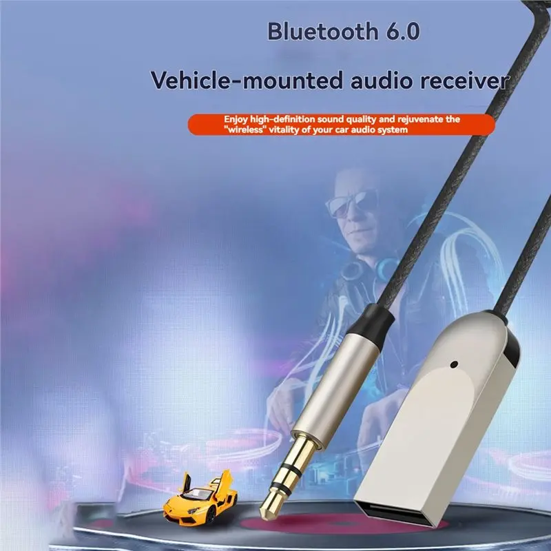 A31T Car Bluetooth 6.0 Audio Receiver, 3.5mm Wireless Adapter with Built-in Mic, Hands-Free Calling, for Car Stereo