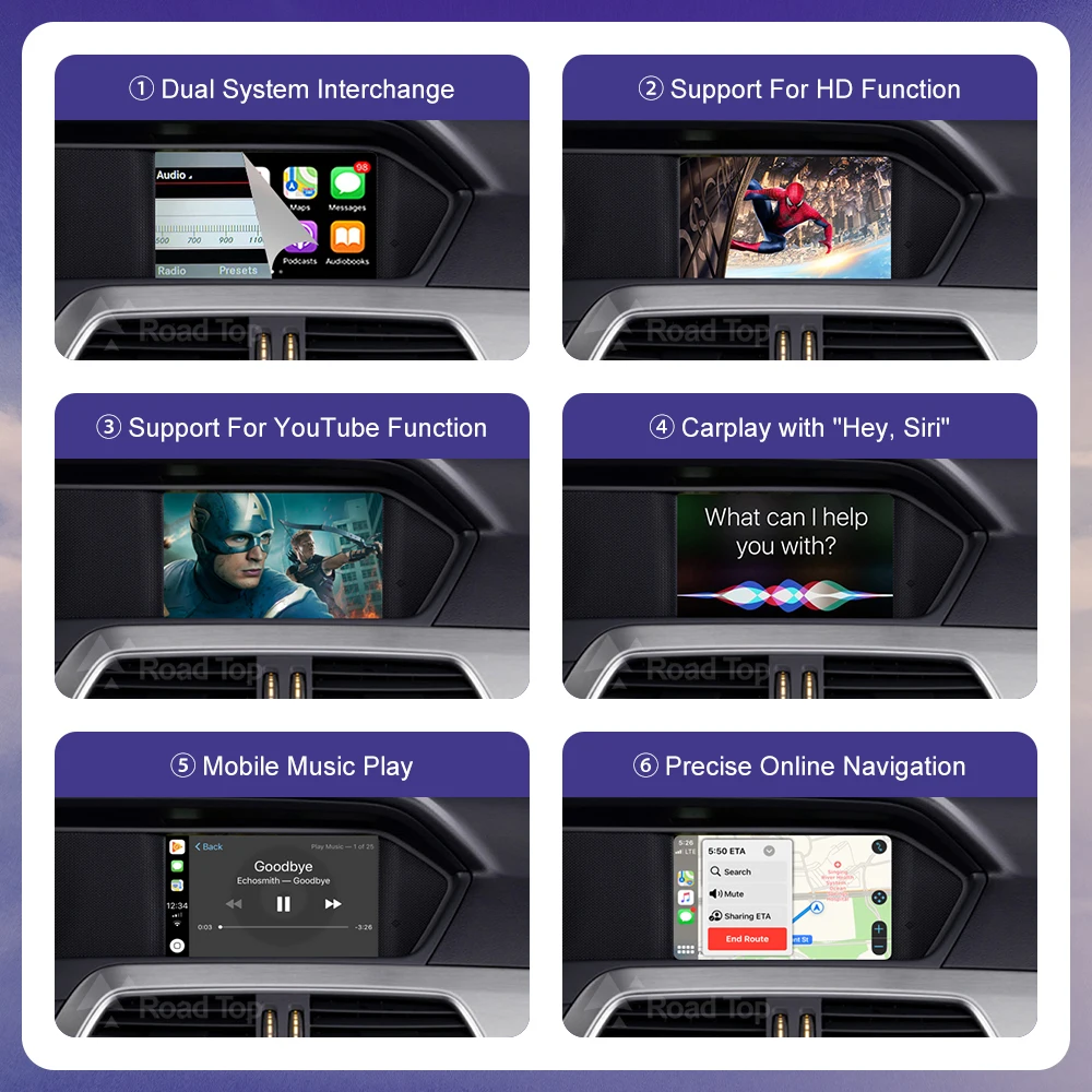 Road Top Android Auto Wireless CarPlay for Mercedes Benz C Class W204 NTG4.5/4.7 2011-2014  Mirror Link AirPlay GPS Car Play