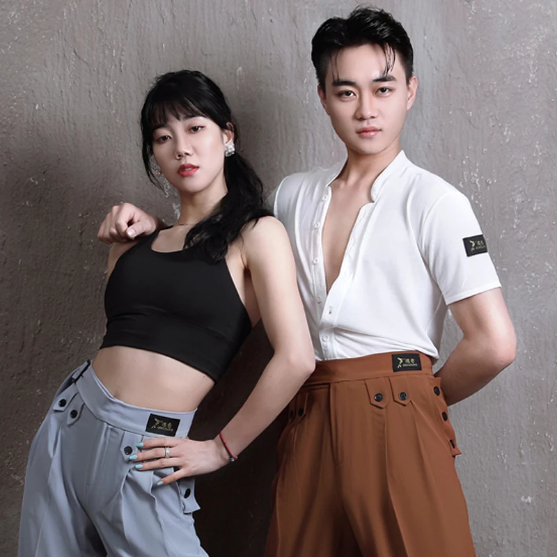 Neue Latin Dance Tops Männer Sexy V-ausschnitt Langarm Hemd Cha Cha Rumba Samba Leistung Tragen Männliche Wettbewerb Kleidung DNV13787