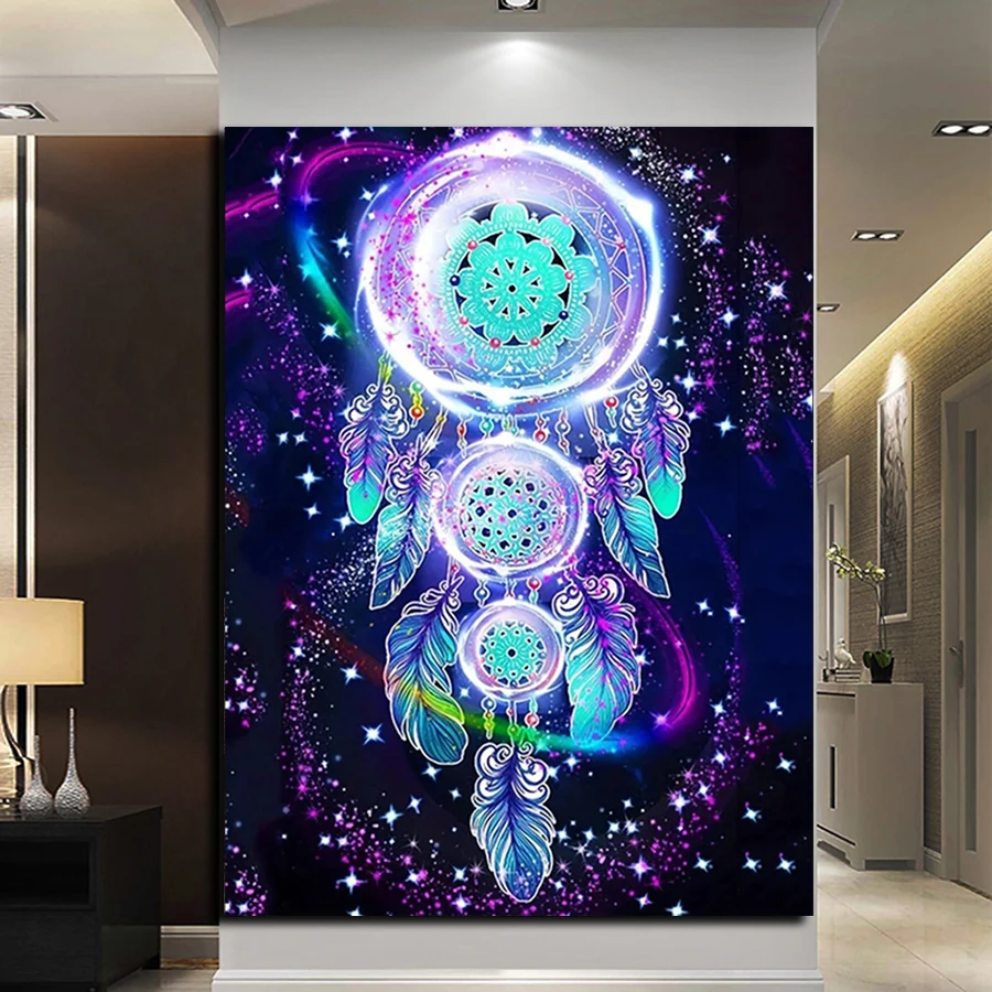 Blue dream wind chimes DIY 5D mosaic Diamond Painting dreamcatcher Full Rhinestones Diamond Embroidery Kits Handmade Home Decor