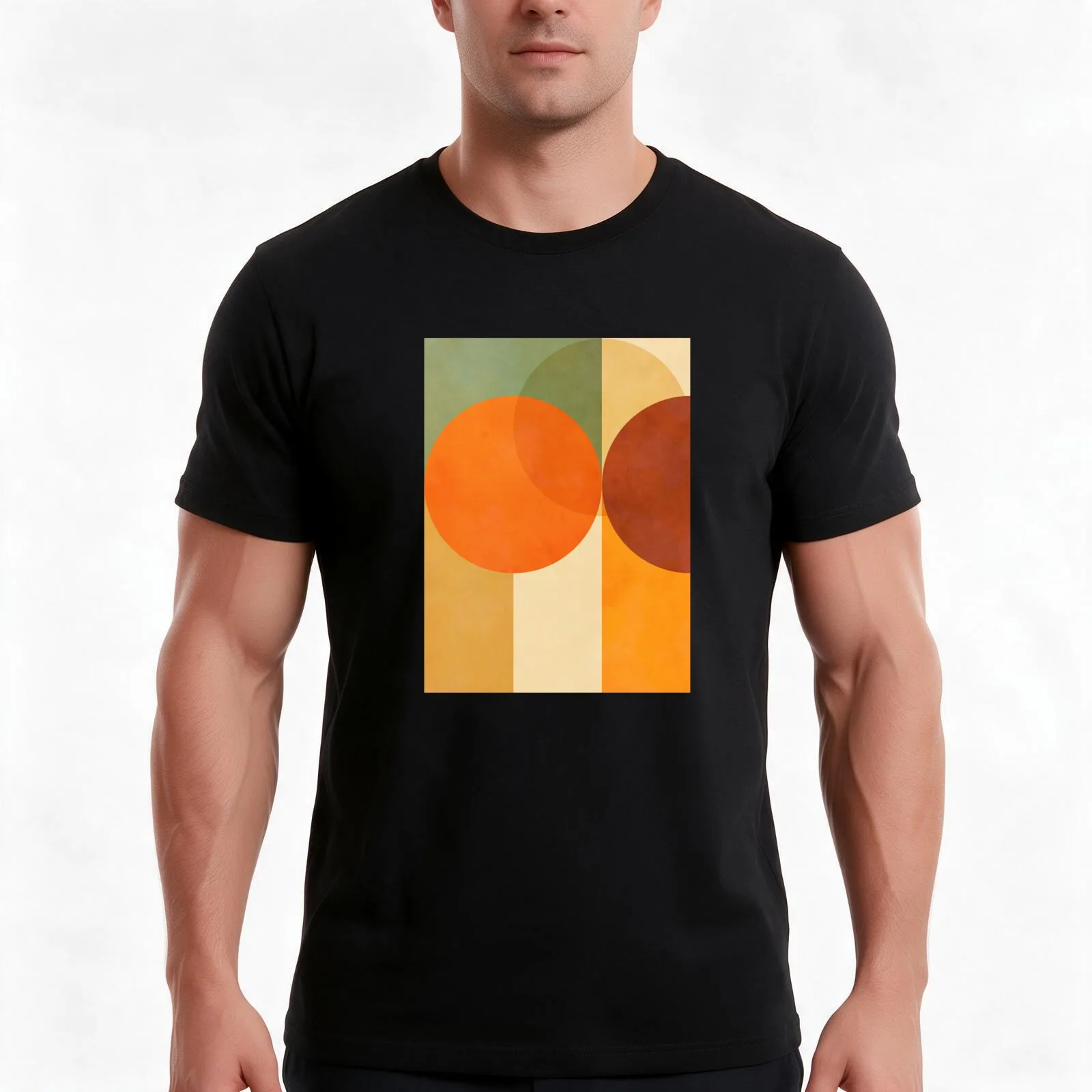 Mid-Century Fall Colours and shapes 1 T-Shirt, Summer Casual Cotton Tee, Oversized Streetwear Tops, Vintage Graphic Print