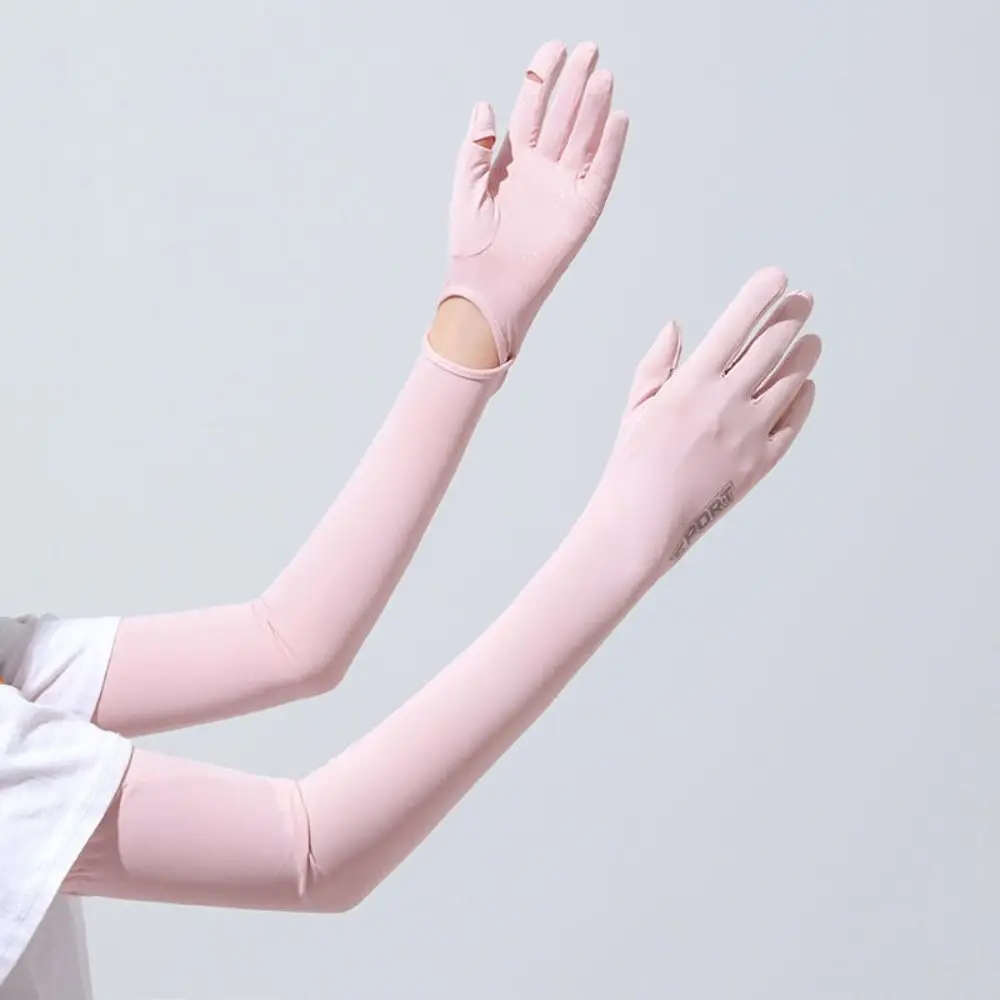 Breathable Elastic Long Ice Silk Sleeves Thin Solid Color Sunscreen Arm Covers UV Insulation Anti-UV Cycling Gloves Women