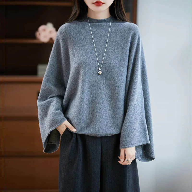 

Новая шаль с большими толстыми рукавами, 100% мериносовая шерсть, модная повседневная однотонная осенне-зимняя теплая и удобная одежда, приятная для кожи