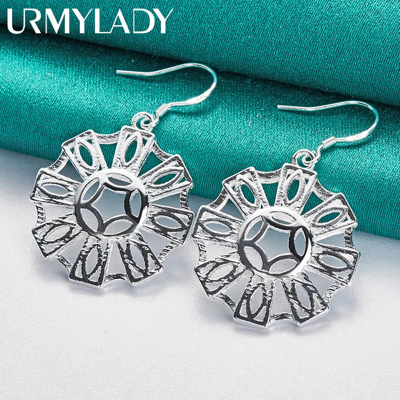 

URMYLADY 925 Sterling Silver Flower Earrings For Women Wedding Engagement Party Gift Fashion Jewelry