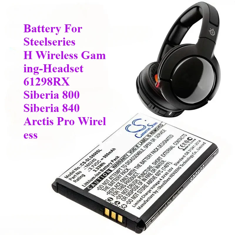 Batería Cameron Sino 900mAh 160240   para Steelseries 61298RX, auriculares inalámbricos para juegos H, Siberia 800, Siberia 840