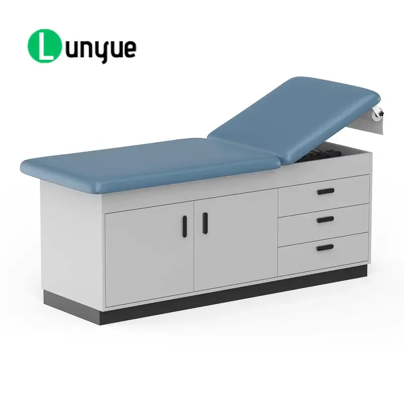 Manual Hospital Bed with Three Drawers and Two Doors Leather Wood Medical Examination Massage Treatment Bed for Hospital Use
