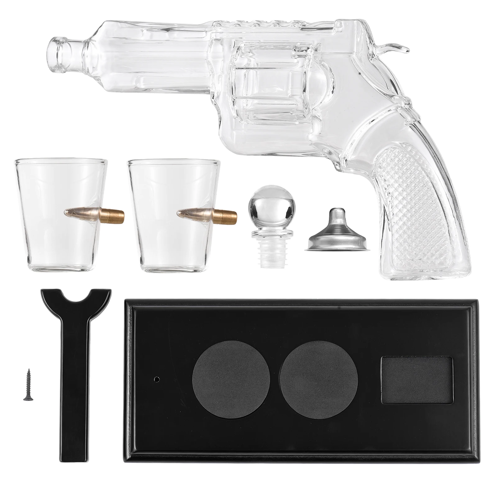 Whiskey Decanter Sets for Men Unique Whiskey Gifts for Men 8.5 OZ Pistol Shaped Cool Liquor Dispenser w/ Two 1.7 OZ Glasses