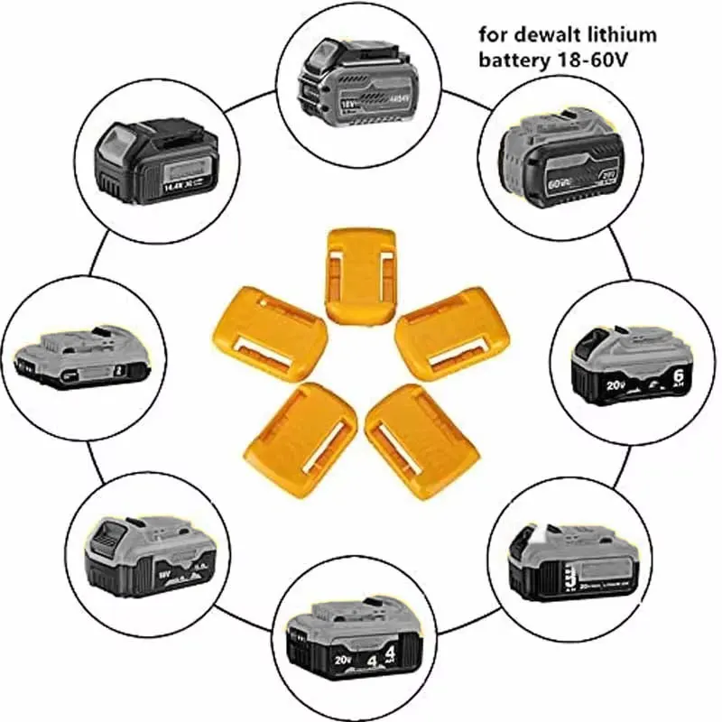 5Packs Battery Holder for Dewalt 18V 20V 60V Battery Holder Wall Storage Mounts Stander Mount Dock Battery Belt Buckle Yellow