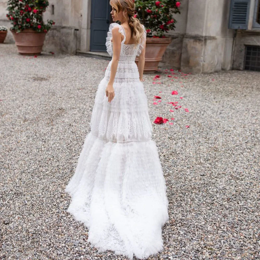 Vestido de novia elegante sin mangas con volantes de tul, vestidos de novia sexys con escote en forma de corazón y espalda descubierta, vestido de malla de encaje с iyoдебное плаajtе