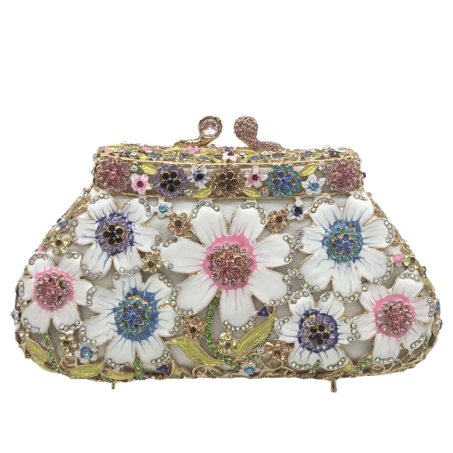 

19x12CM Clutch Bag Metal Oiled Women Flower Rhinestones Clutch Bag Party Banquet Dinner Bag G8334