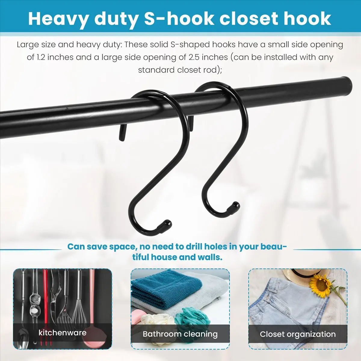 REST 12 Pack 6 Inch Large Heavy Duty S Hooks for Hanging, Non Slip Rubber Coated S Hooks,Steel Metal Hooks for Hanging