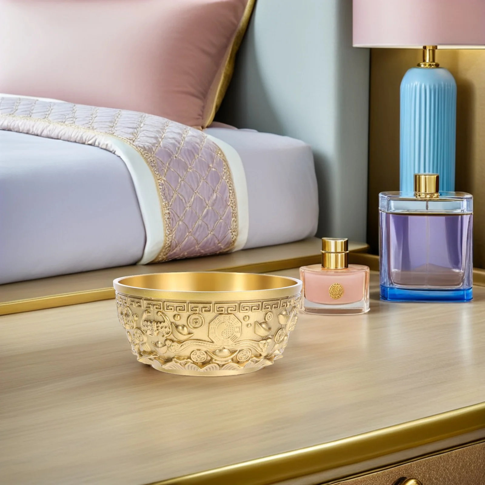 

Brass Treasure Bowl Decorative Offering Bowl Small Bright Gold Tone Treasure Basin Tabletop Desktop Decoration