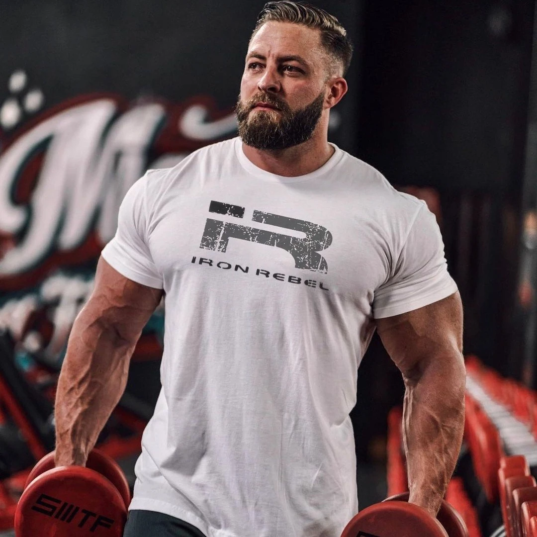 GYM IR New Men's Short Sleeve Fitness Show Strong Cuffs Sports Fashion Stretch Cotton Weight Training American Purple T Shirt