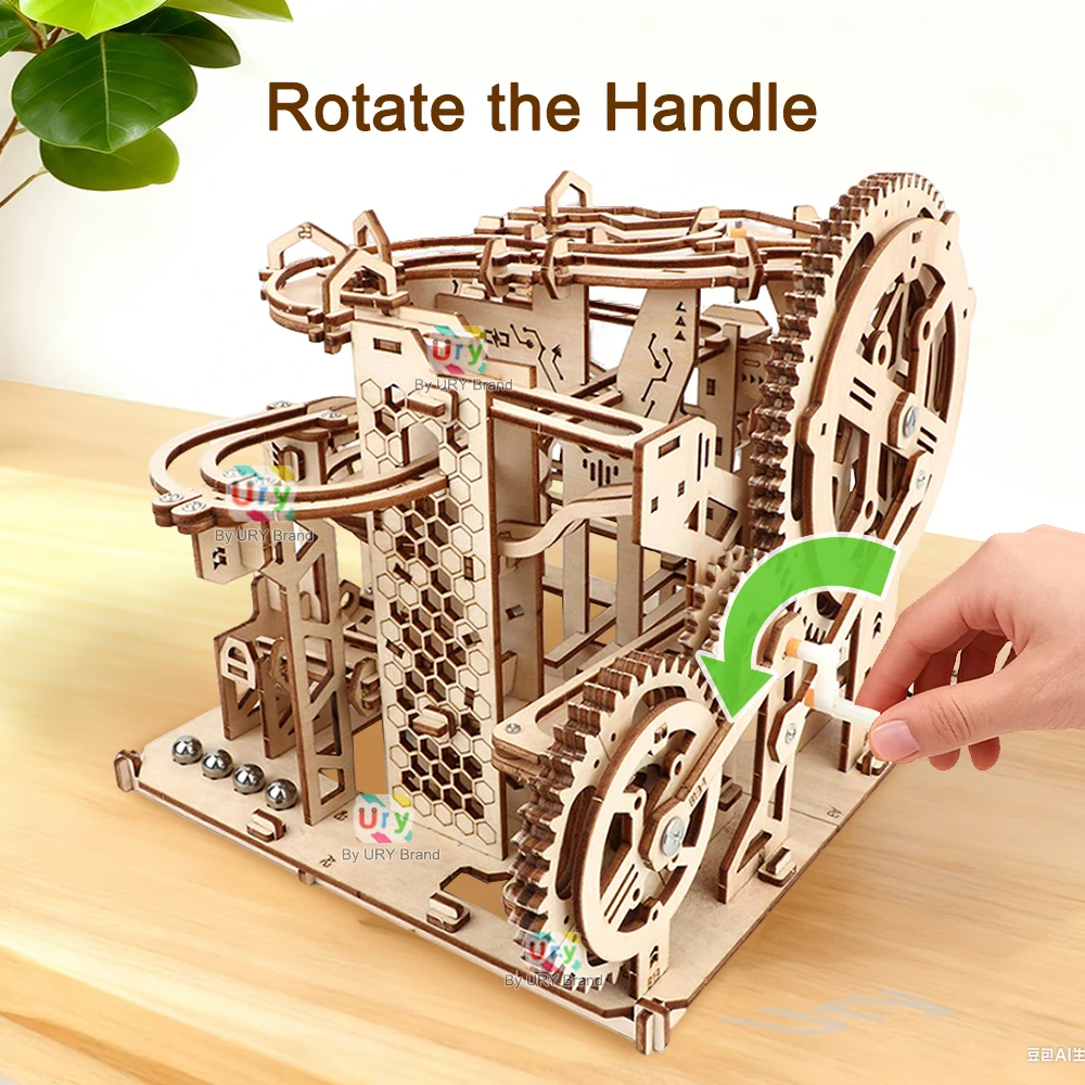 Ury 3d quebra-cabeça de madeira mármore run conjunto dispositivo pista manual mecânico modelo ciência alta dificuldade labirinto bola montagem brinquedo para meninos