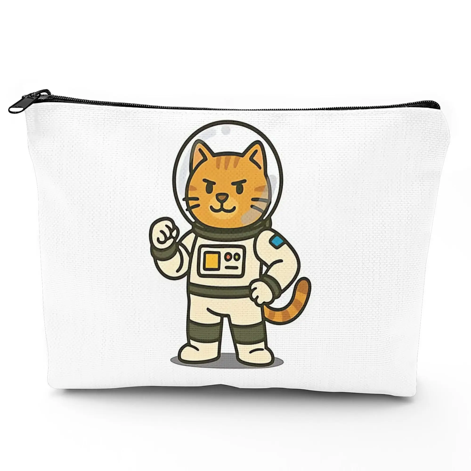 1 pieza de linda bolsa de maquillaje con diseño de gato astronauta, bolsa de maquillaje beige con temática espacial, bolsa multifuncional con cremallera para mujer, bolsa de almacenamiento con cremallera perfecta para viajes, divertido regalo de cumpleaños