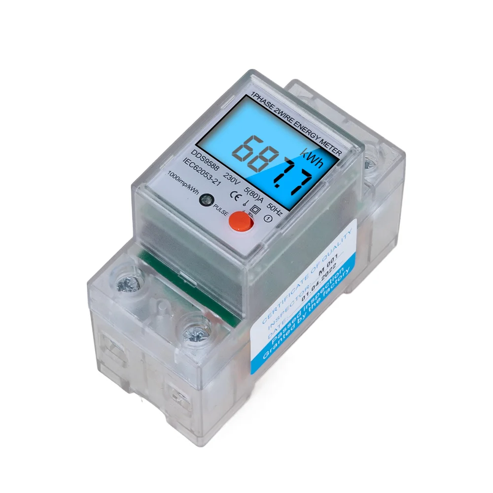 80A 220V Digital Din Rail Single Phase Energy Meter kWh Power Consumption Counter Wattmeter Electronic Reset Zero AC Backlight