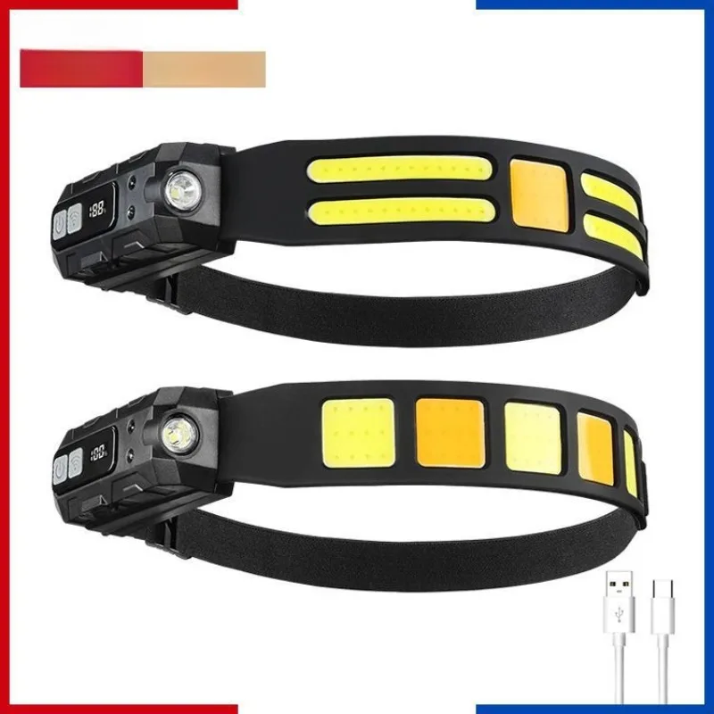 Rechargeable COB Headlamp with Motion Sensor: Super Bright, Long Runtime - Silicone Design for Camping, Fishing & Running