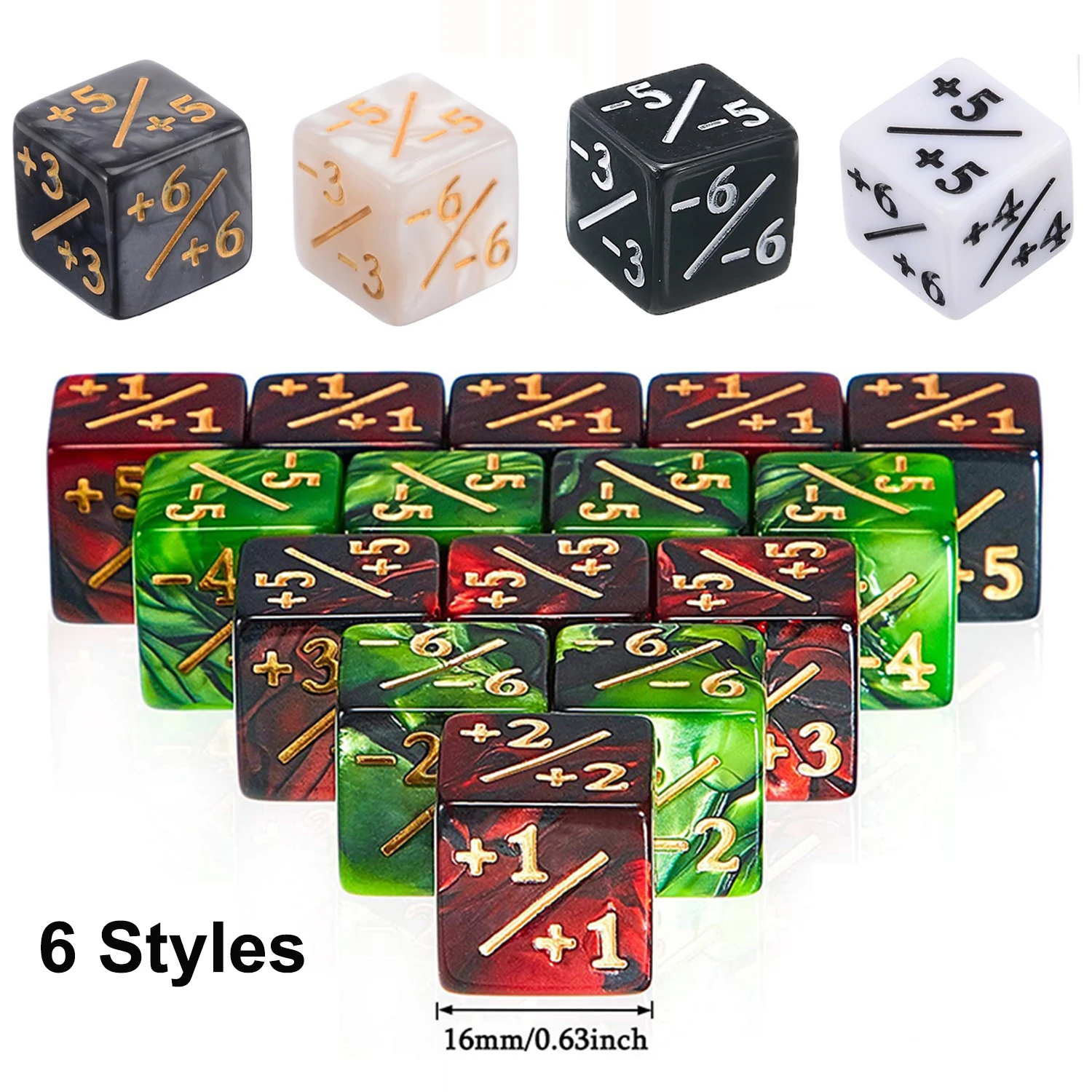 

10Pcs 16mm 6 Side Dice Counters +1/-1 Dice Kids Toy Counting Dice For Magic The Gathering, Card Gaming,Token & Loyalty Dice