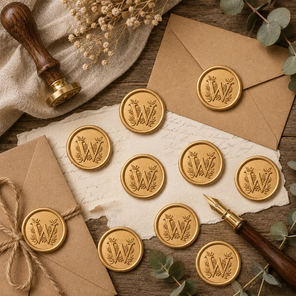 25 pcs Gold Initial Alphabet Self-Adhesive Wax Seal Stickers - Wedding, Party, Birthday, Christmas Envelope Seals Stickers