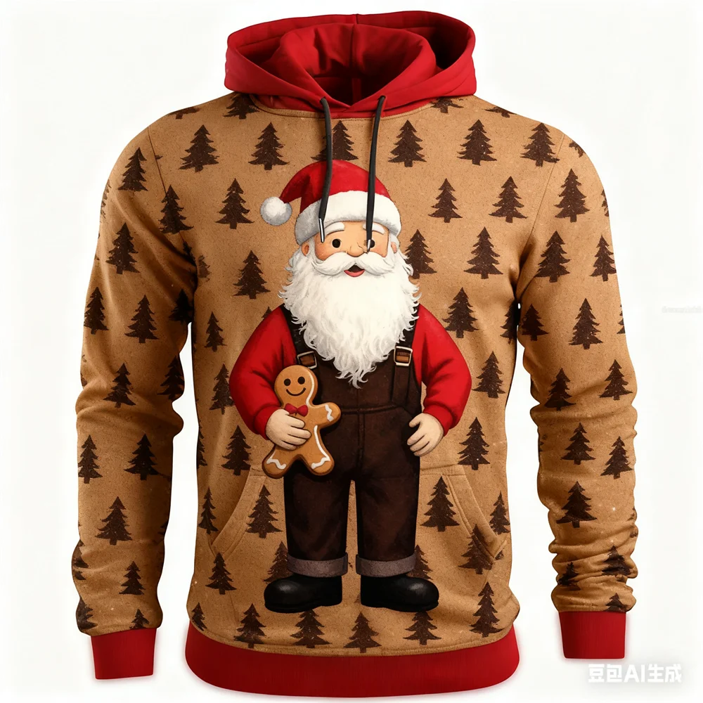 

Funny Santa Claus Men's Hoodies Autumn Winter Christmas Themed Print Long Sleeved Sweatshirts Clothing New X'mas Party Men Tops