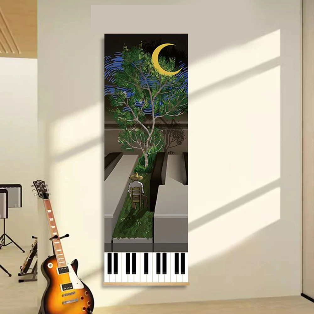 Music Classroom Oil Painting Tapestry, Wall Decor, Wall Hanging, Piano Room & Studio Background Poster, Music Store Training Cul