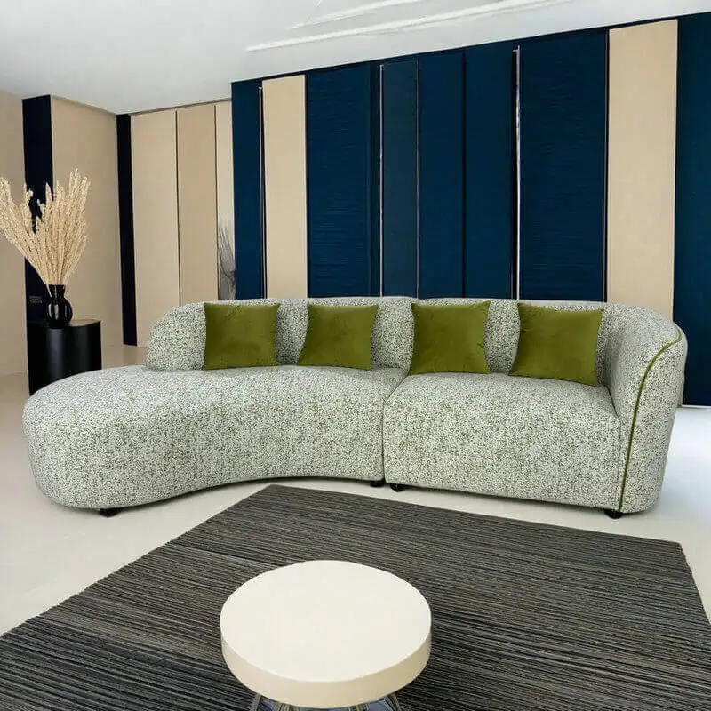 zj-Pretty Curve Shape Couch Upholstered Fabric Sofa for Villa Living Room Guesthouse Furniture#