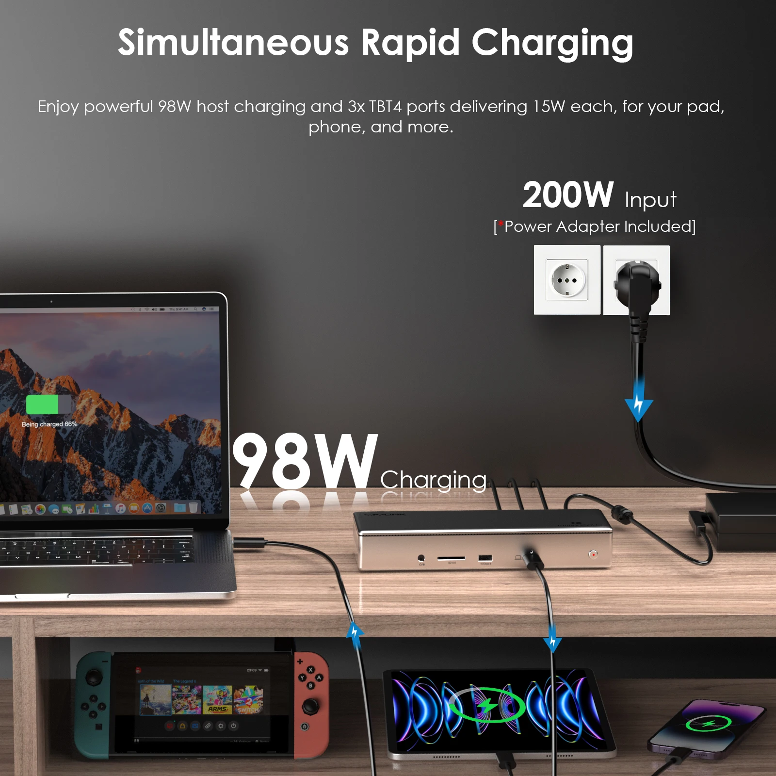 Imagem -05 - Wavlink-thunderbolt Quad Display Docking Station 2.5g 40gbps 8k @ 30hz 4k @ 60hz Laptop 98w de Carregamento para Mac