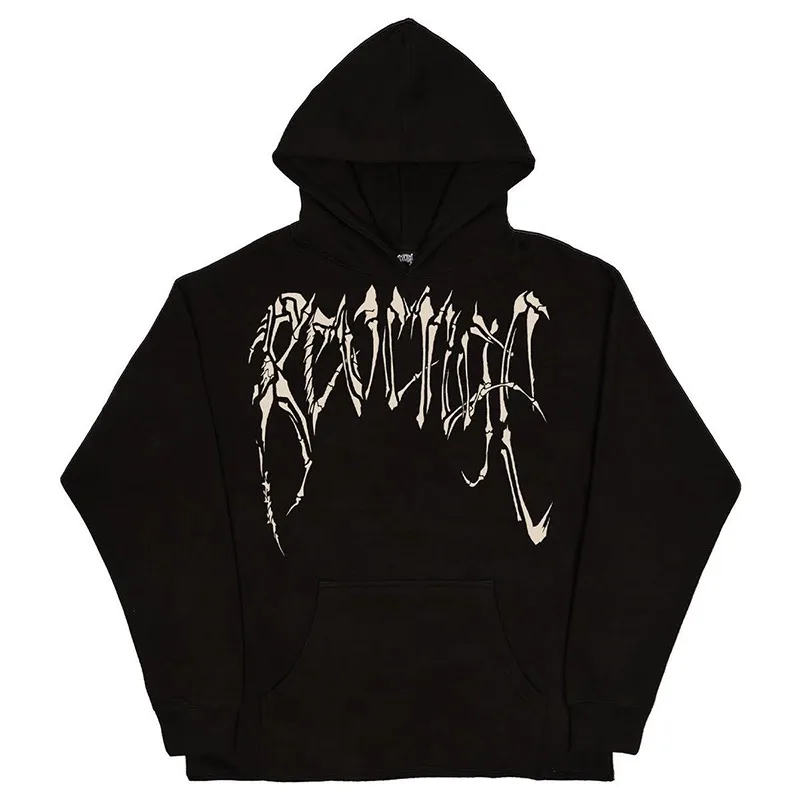 REVENGE BLACK BONES hoodie sweatshirt bone skull pullover fleece hooded loose same style